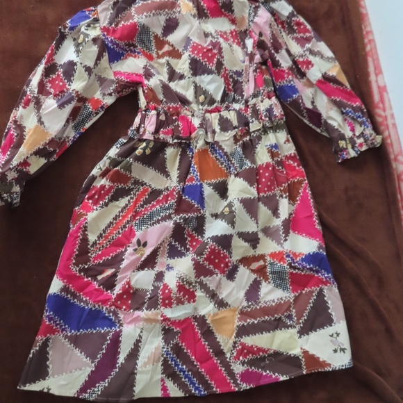 Never A Wallflower elastic collar  button up patchwork print dress  XS NWT - Picture 2 of 5